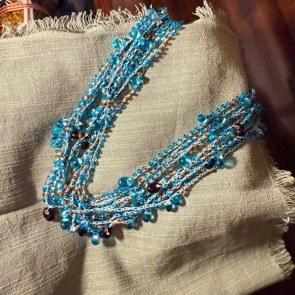 Blue Glass Beaded Multi-Strand Adjustable Necklace